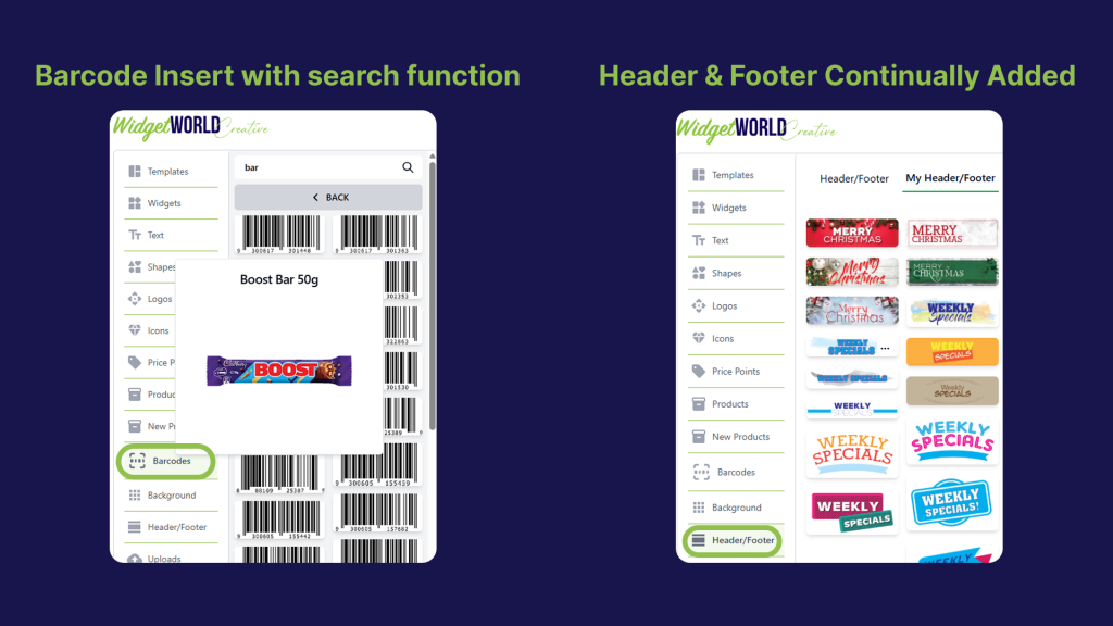 Barcode, Header Footer