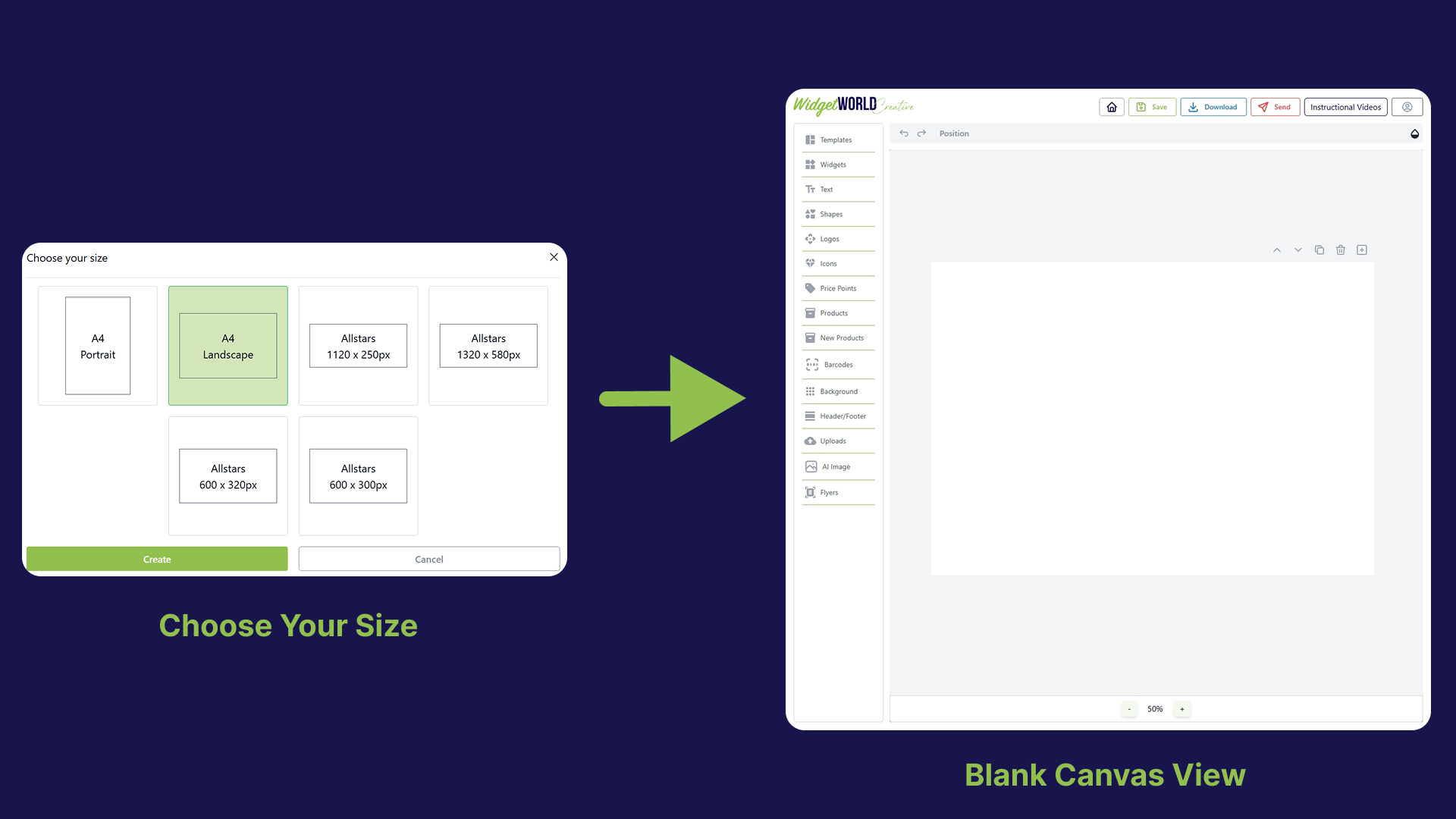 Choose Size -> Main Canvas