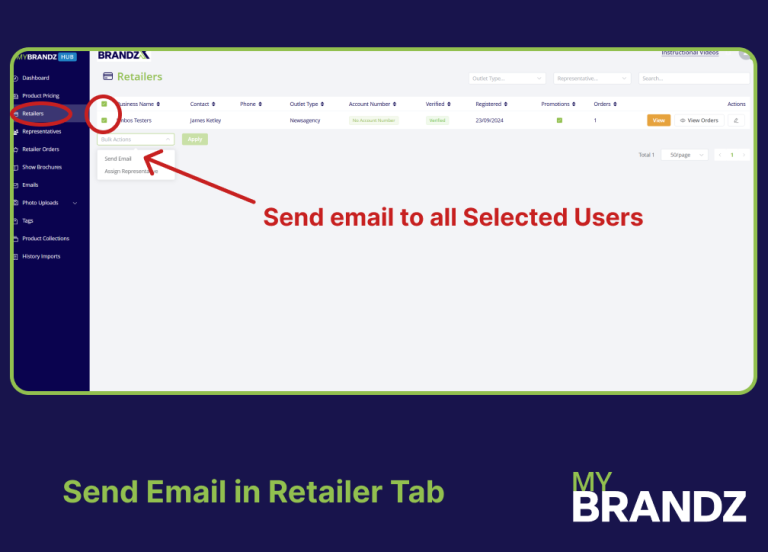 Sending emails in Retailer Tab